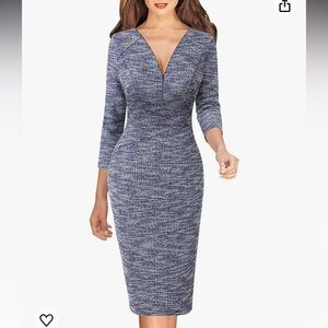 VFSHOW Front Zipper Tweed Pencil Dress Blue Size Large NWT